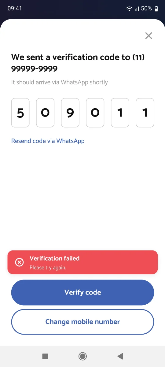 Screen 11: Phase 1 - Phone Validation - Error