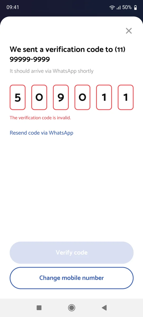 Screen 12: Phase 1 - Phone Validation - Invalid code