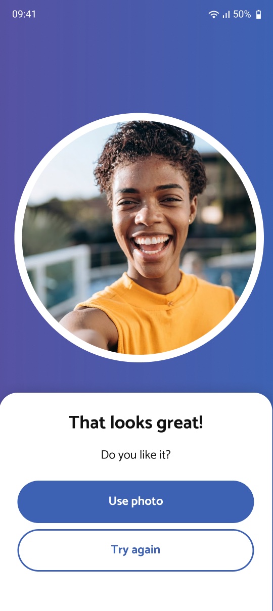 Screen 06: That looks great! Use photo or try again