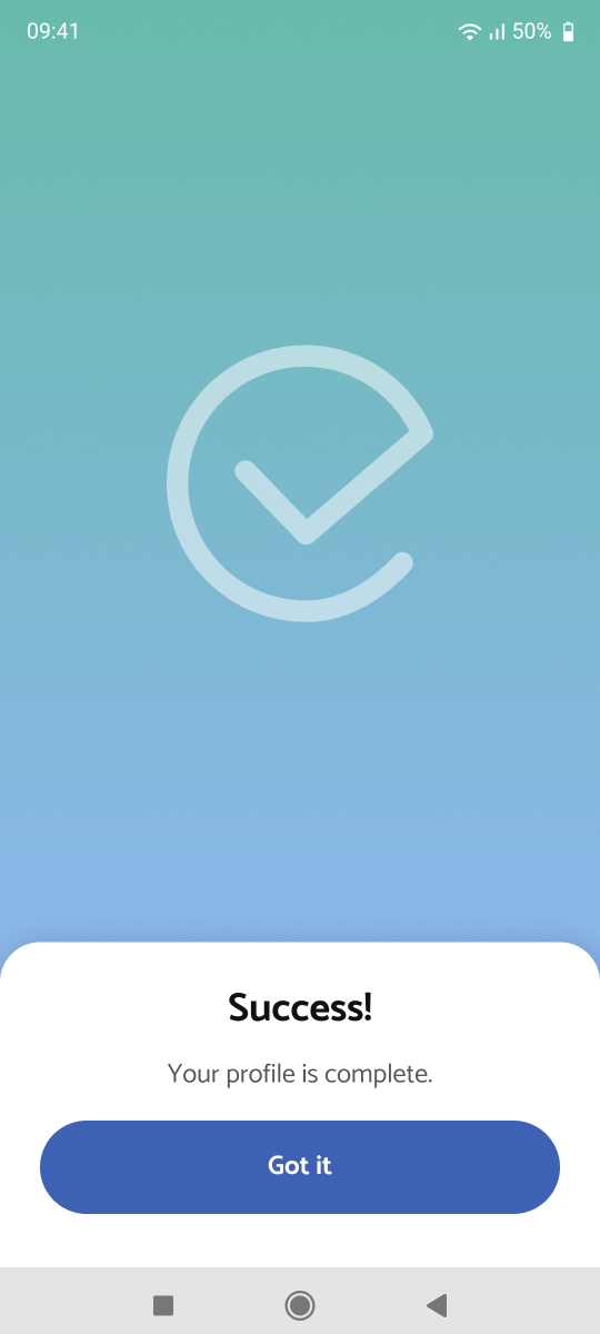 Screen 06: Success: your profile is complete